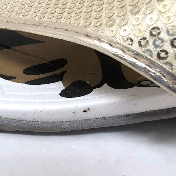 Mickey Mouse Thong Sandals Women's Size L 9-10 Beach Flip Flop Gold Sequins READ - Picture 7 of 12